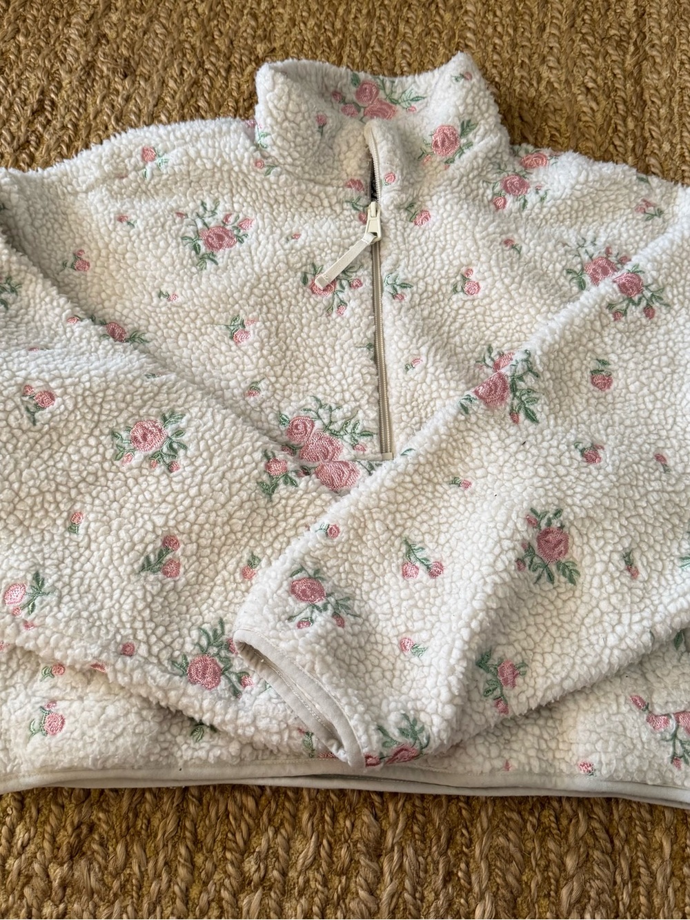 Altar’d State Women’s Fleece 1/4 Zip Floral Cropped Sweatshirt Size XXS